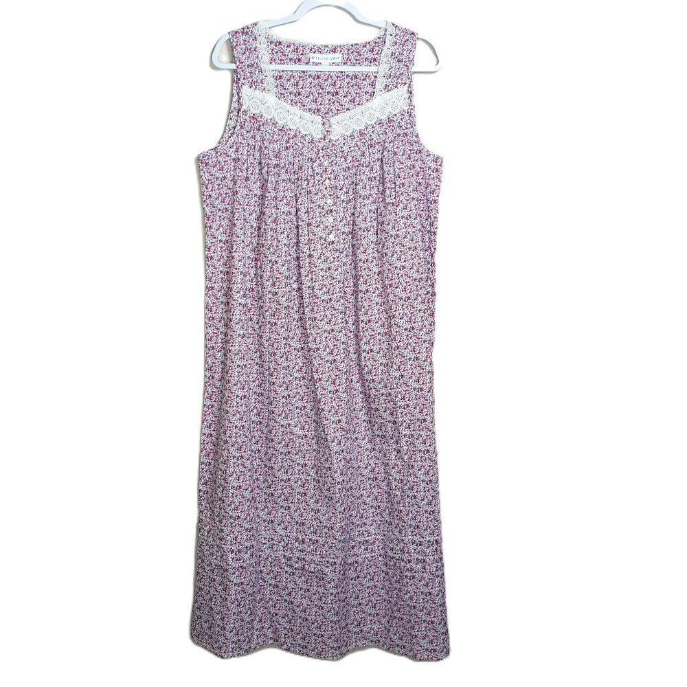 Eileen West Floral Sleeveless Maxi Lawn Ballet Nightgown M Cottagecore Coquette